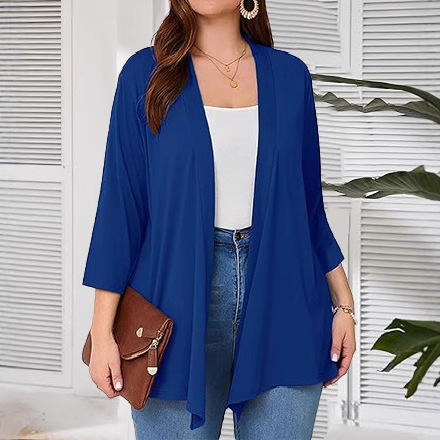 Moteriškas kardigano švarkas su ilgomis rankovėmis, vidutinio ilgio, apykaklė su lapel, pieno šilko brushed audinys, 30–50% elastano ir poliesterio pluoštas (Pavasaris 2025)