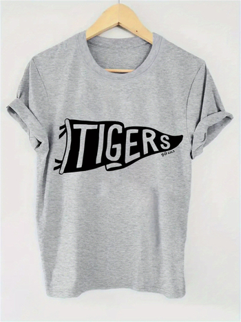 Μπλούζα από βαμβάκι με γεωμετρικό τύπωμα τίγρης, στρογγυλός λαιμός, κοντά μανίκια, στυλ πουλόβερ