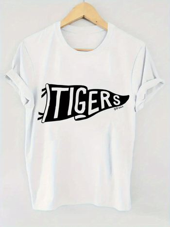 Μπλούζα από βαμβάκι με γεωμετρικό τύπωμα τίγρης, στρογγυλός λαιμός, κοντά μανίκια, στυλ πουλόβερ