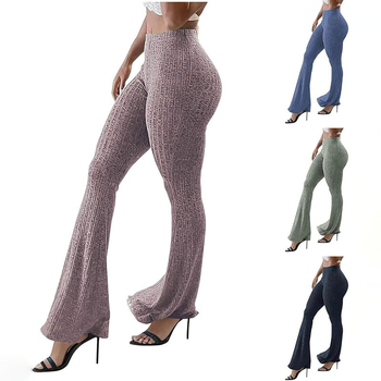 Женски дълги панталони за йога с висока талия и леко разширение, полиестер/спандекс, ежедневни спортни панталони (есен 2024)