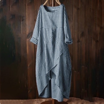 Φόρεμα midi σε γραμμή Α, πολυεστέρας, γεωμετρικό μοτίβο, εκτύπωση, στρογγυλή λαιμόκοψη, μακριά μανίκια