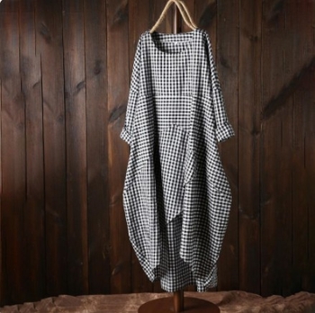 Φόρεμα midi σε γραμμή Α, πολυεστέρας, γεωμετρικό μοτίβο, εκτύπωση, στρογγυλή λαιμόκοψη, μακριά μανίκια