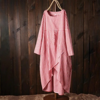 Φόρεμα midi σε γραμμή Α, πολυεστέρας, γεωμετρικό μοτίβο, εκτύπωση, στρογγυλή λαιμόκοψη, μακριά μανίκια