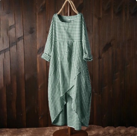 Rochie midi A-line, poliester, imprimeu geometric, imprimare, guler rotund, mâneci lungi