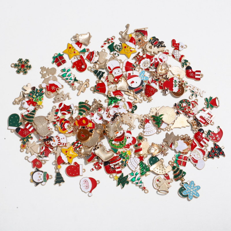 Комплект гривна и колие от цинкова сплав, електроплакиране, DIY бижута, коледна серия, смесени стилове