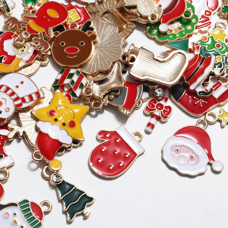 Комплект гривна и колие от цинкова сплав, електроплакиране, DIY бижута, коледна серия, смесени стилове