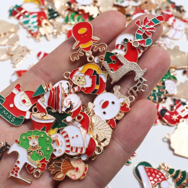 Комплект гривна и колие от цинкова сплав, електроплакиране, DIY бижута, коледна серия, смесени стилове