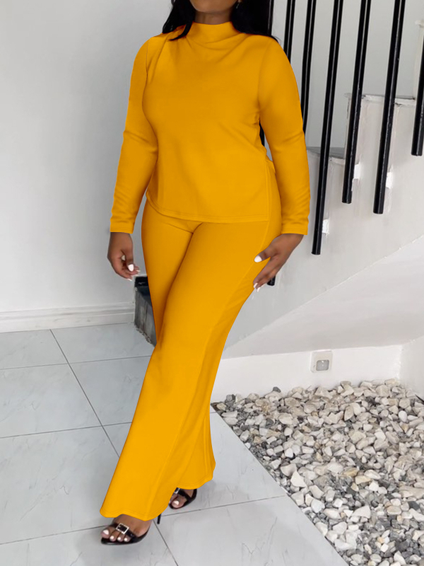Дамски панталонен костюм, плетен, едноцветен модел, полиестер със спандекс, дълги ръкави