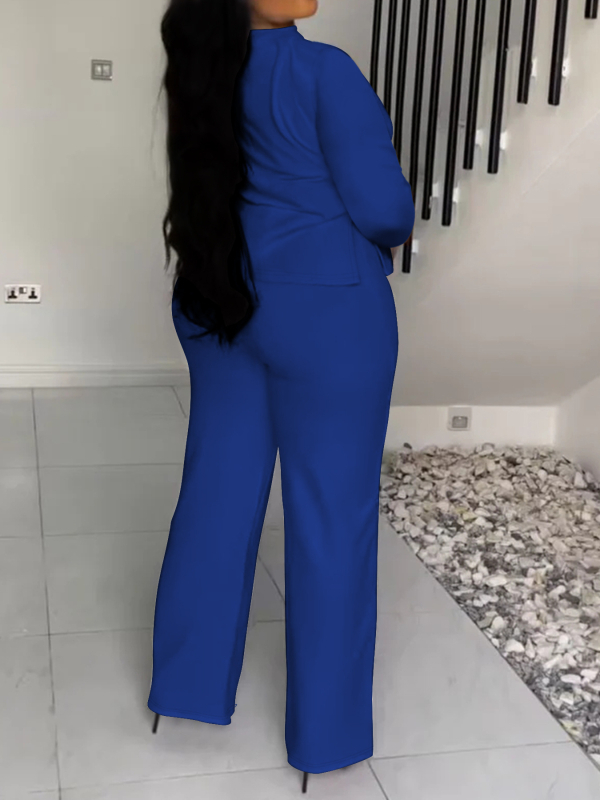 Дамски панталонен костюм, плетен, едноцветен модел, полиестер със спандекс, дълги ръкави