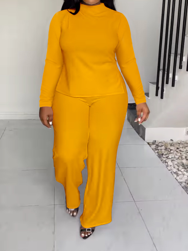 Дамски панталонен костюм, плетен, едноцветен модел, полиестер със спандекс, дълги ръкави