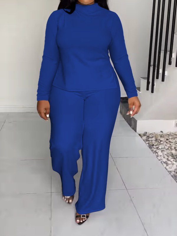 Дамски панталонен костюм, плетен, едноцветен модел, полиестер със спандекс, дълги ръкави