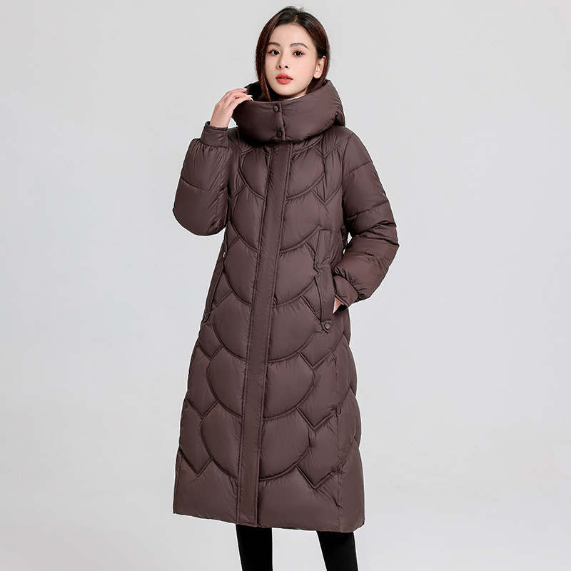 Moterų ilgas paltas su medvilniniu užpildymu, gobtuvas, Žiema 2024, storas, šiltas, poliesterinis išorinis audinys