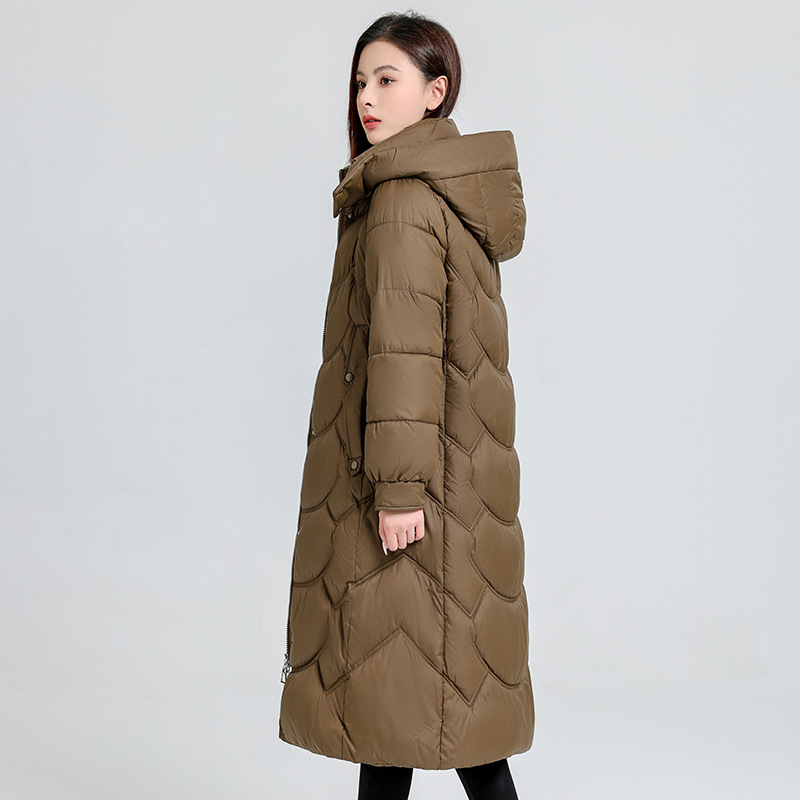 Moterų ilgas paltas su medvilniniu užpildymu, gobtuvas, Žiema 2024, storas, šiltas, poliesterinis išorinis audinys