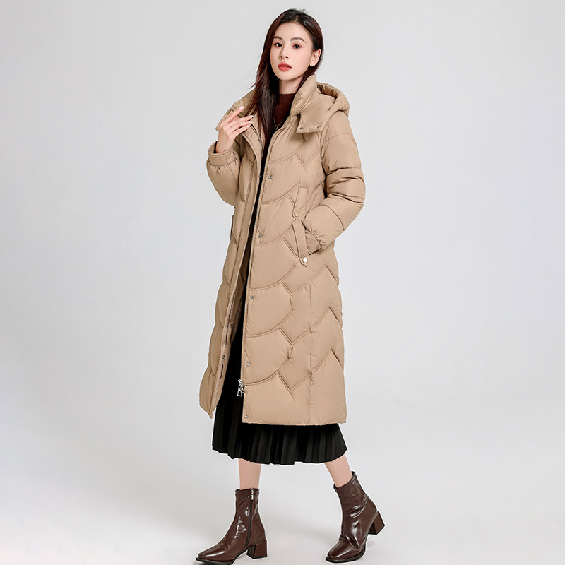 Moterų ilgas paltas su medvilniniu užpildymu, gobtuvas, Žiema 2024, storas, šiltas, poliesterinis išorinis audinys
