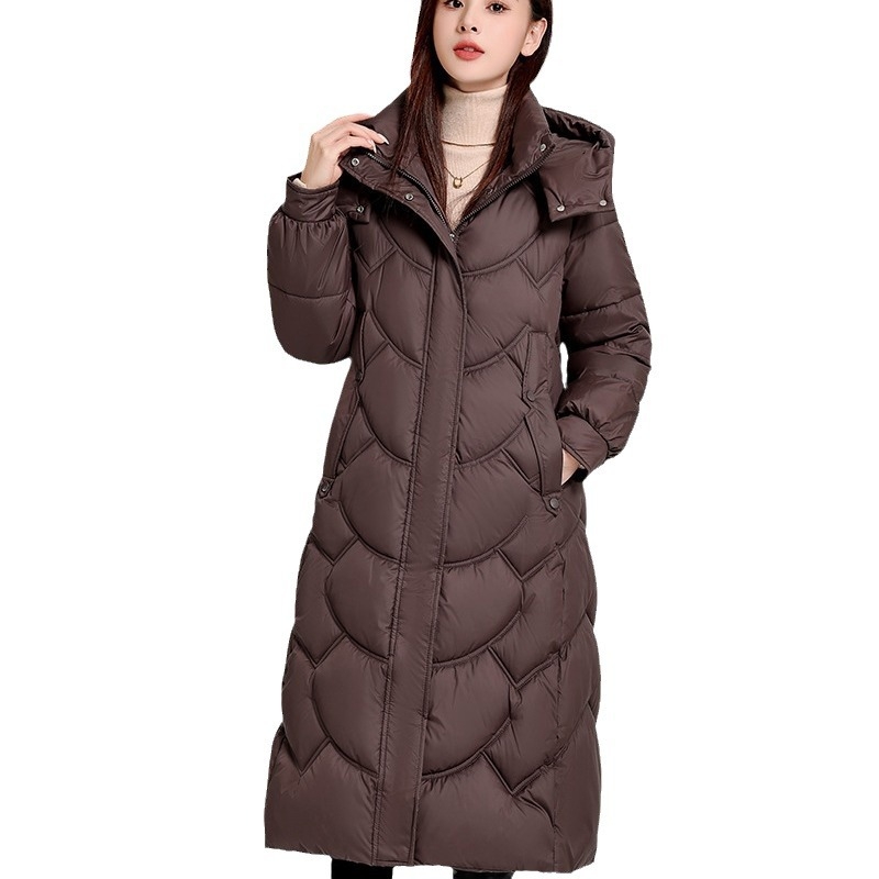 Moterų ilgas paltas su medvilniniu užpildymu, gobtuvas, Žiema 2024, storas, šiltas, poliesterinis išorinis audinys