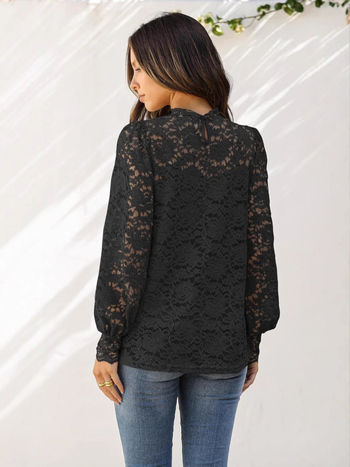 Csipkés felső leválasztható camisole-lal, hosszú lámpás ujjú, poliészter, szoros szabású, álló gallér, 2 részes készlet