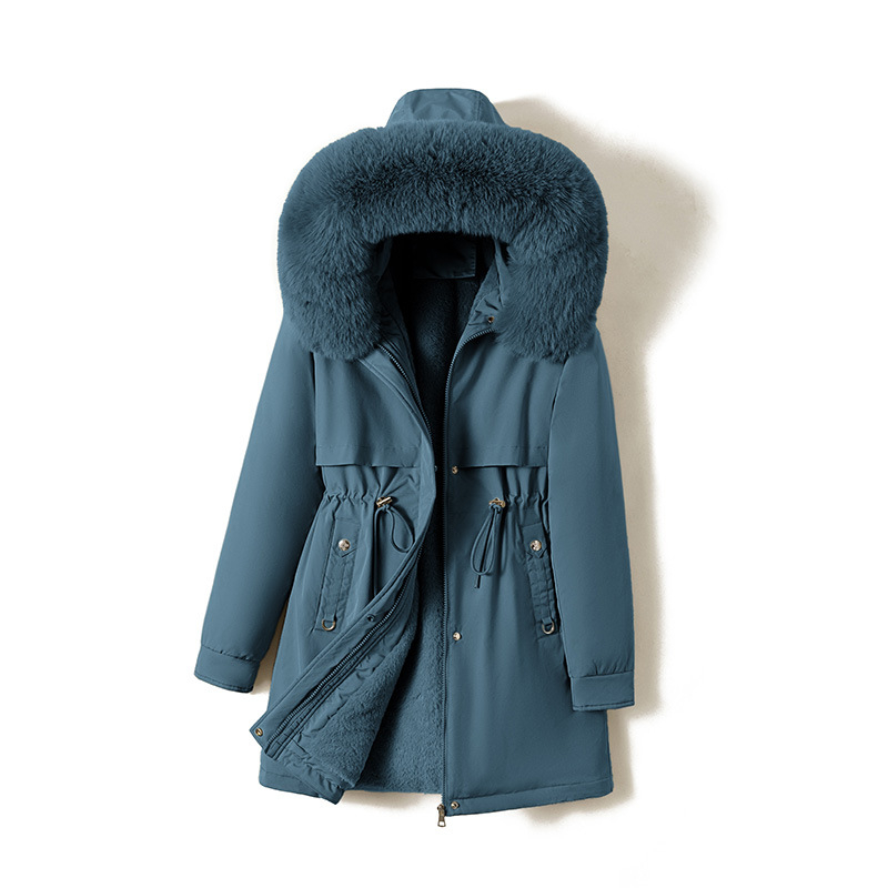 Moteriška gobtuvė su pūko-pamato užpildymu, nailono išorinis, poliesterio pamušalas, vidutinio ilgio, laisvas kirpimo, priekyje užtrauktukas