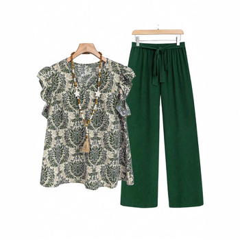 Γυναικείο παντελόνι-κοστούμι με φλοράλ εκτύπωση, πολυεστέρας, αγροτικό στυλ, άνοιξη 2025, 95% πολυεστέρας