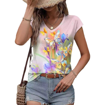 Μπλουζάκι με μοτίβο γκραφίτι, V-λαιμό, κοντά μανίκια, πολυεστέρας 95%+