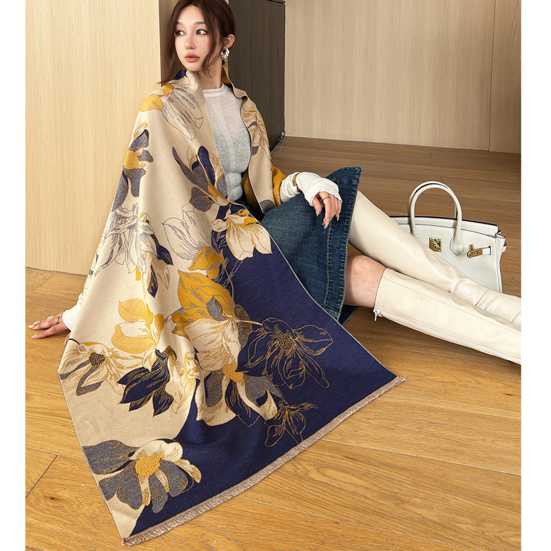 Šal od imitacijskog kašmira, topao, pamukova smjesa, jacquard završna obrada, elegantan minimalistički dizajn