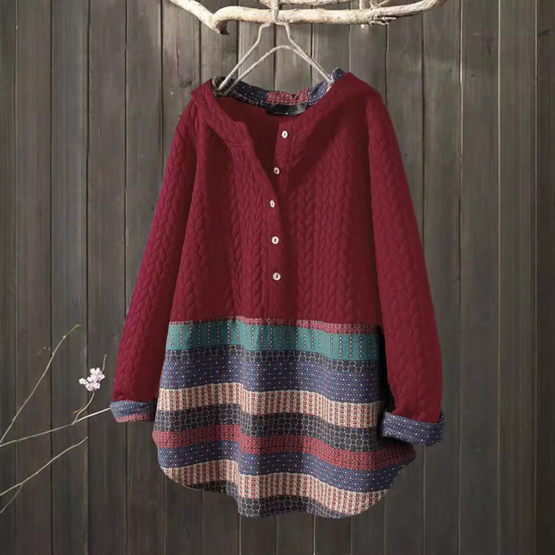 Βαμβακερό παλτό με καρό σχέδιο, κουκούλα, χαλαρή γραμμή, μακριά μανίκια, μεσαίο μήκος