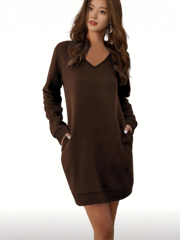 Φόρεμα πλεκτό με μακριά μανίκια, ύφασμα πολυεστέρα-σπαντεξ, άνοιξη 2024