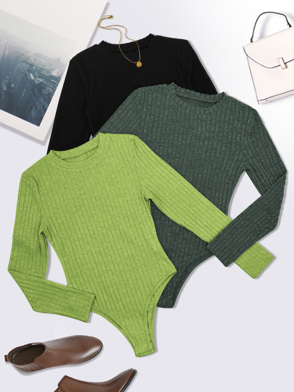 Salopetă tricotată din poliester (≥95%) cu elastan, mâneci lungi, talie medie, grosime medie, croială strânsă