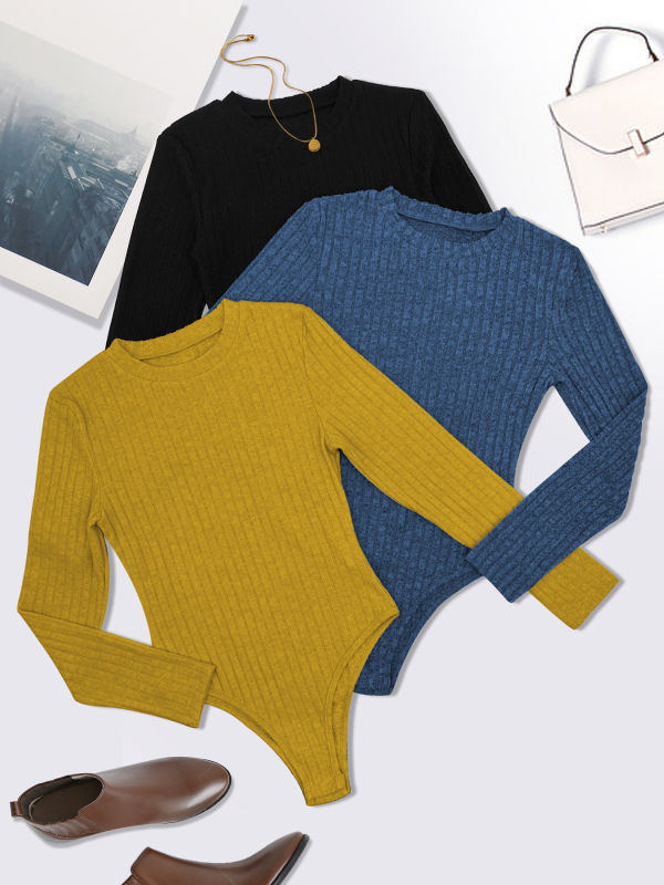 Salopetă tricotată din poliester (≥95%) cu elastan, mâneci lungi, talie medie, grosime medie, croială strânsă