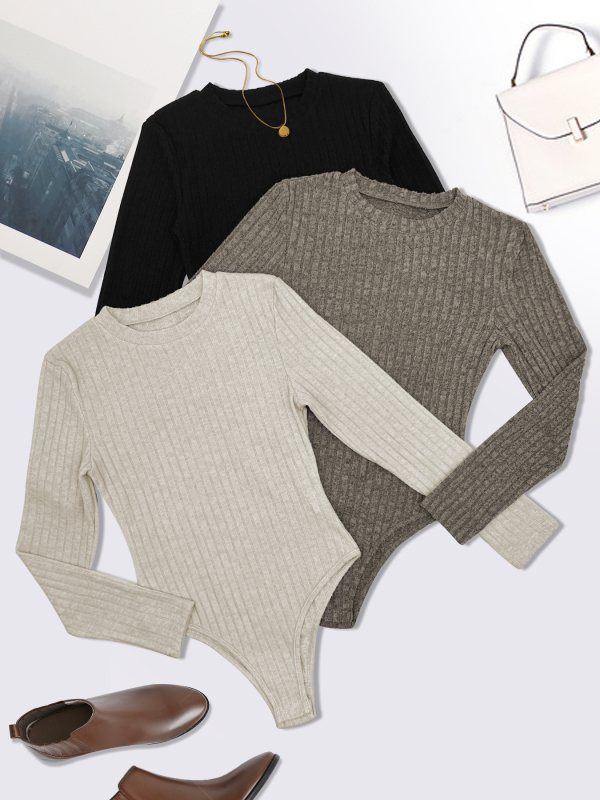 Salopetă tricotată din poliester (≥95%) cu elastan, mâneci lungi, talie medie, grosime medie, croială strânsă