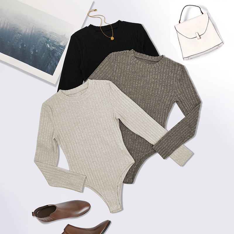 Salopetă tricotată din poliester (≥95%) cu elastan, mâneci lungi, talie medie, grosime medie, croială strânsă