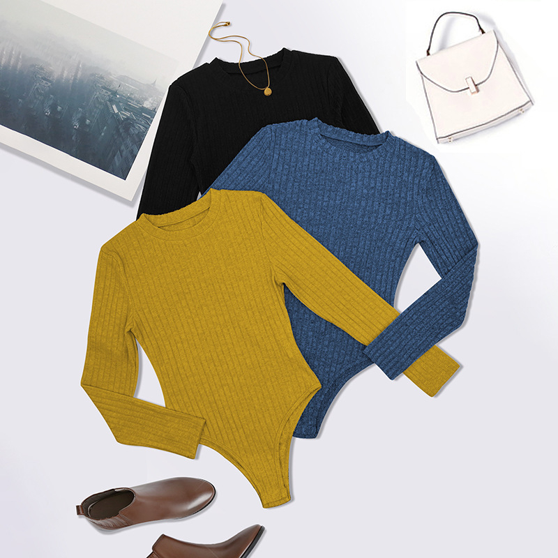 Salopetă tricotată din poliester (≥95%) cu elastan, mâneci lungi, talie medie, grosime medie, croială strânsă