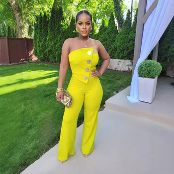 S10838 Ženski kombinezon bez rukava s topom tipa cijev, široke hlače, poliester 80–90%, detalj kolage/šivanja, ljeto 2024, britanski stil