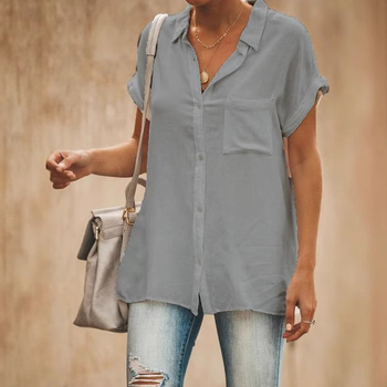 Дамска риза от полиестер, едноцветна, стояща яка, прав силует, съдържа над 95% полиестер