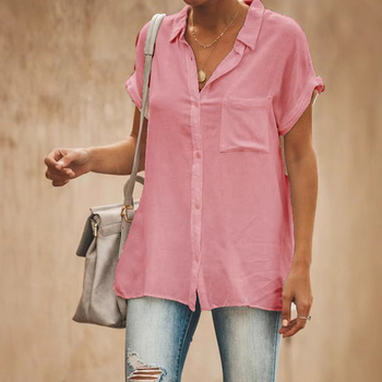 Дамска риза от полиестер, едноцветна, стояща яка, прав силует, съдържа над 95% полиестер