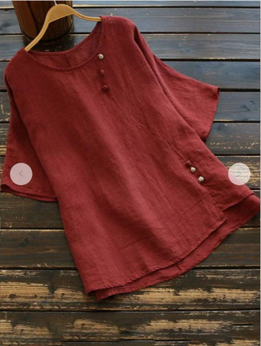 Tricou din bumbac-lin, guler rotund, mâneci scurte, croială liberă, culoare solidă, țesătură principală 71–80% bumbac