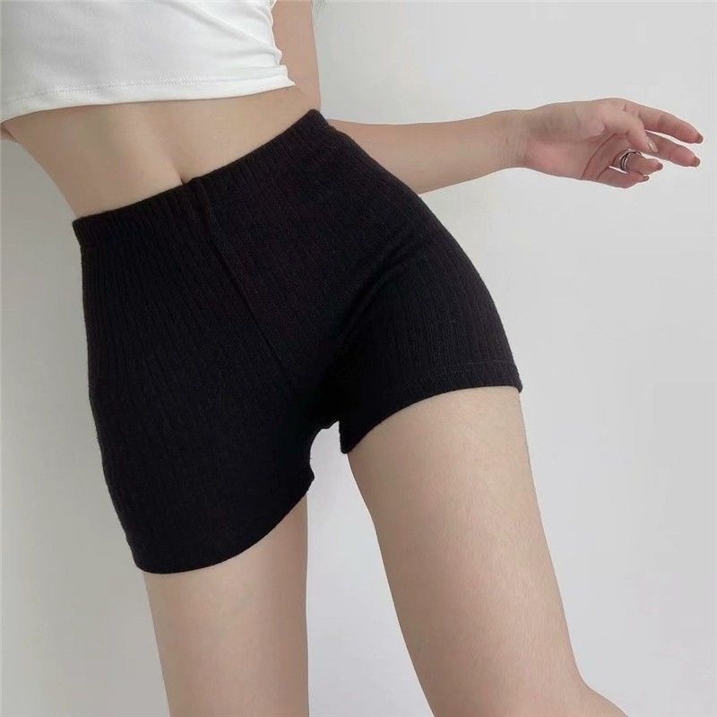 Sieviešu adīti šorti no poliestera, vidējā josta, augsta elastība, ultra īss