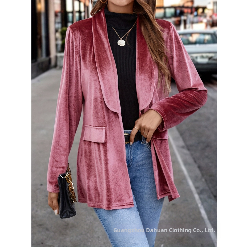 Γυναικείο παλτό σε χαλαρή γραμμή, ύφασμα πολυεστέρα-ελαστάνη, πέτο, καθημερινό στυλ