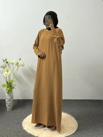 Hosszú ujjú muszlim ruha, kerek nyakú, laza szabás, poliészter-spandex keverék, téli 2024