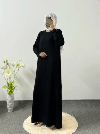Hosszú ujjú muszlim ruha, kerek nyakú, laza szabás, poliészter-spandex keverék, téli 2024