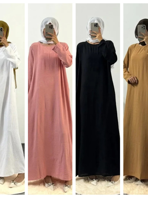 Hosszú ujjú muszlim ruha, kerek nyakú, laza szabás, poliészter-spandex keverék, téli 2024