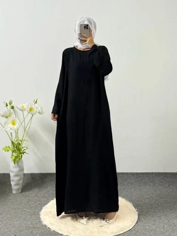 Hosszú ujjú muszlim ruha, kerek nyakú, laza szabás, poliészter-spandex keverék, téli 2024