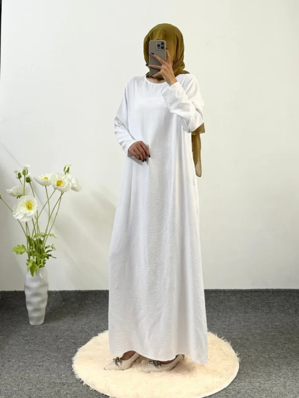 Hosszú ujjú muszlim ruha, kerek nyakú, laza szabás, poliészter-spandex keverék, téli 2024