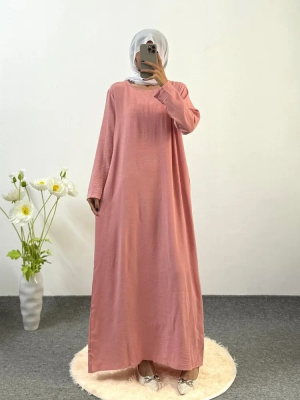 Hosszú ujjú muszlim ruha, kerek nyakú, laza szabás, poliészter-spandex keverék, téli 2024