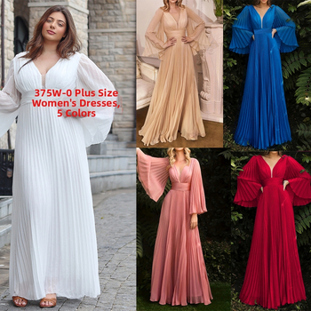 Večernja haljina s V-dekolteom, zvonastim rukavima i nepravilnom midi suknjom; poliester, akril 90-95%