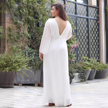 Večernja haljina s V-dekolteom, zvonastim rukavima i nepravilnom midi suknjom; poliester, akril 90-95%