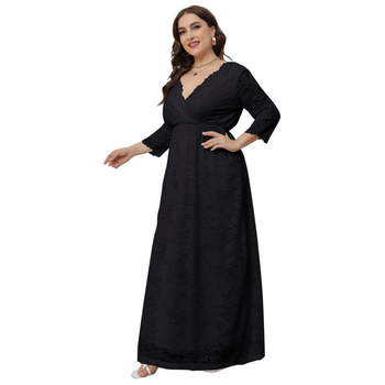 Плюс размер флорална дантелена вечерна рокля за шаферки с три четвърти ръкави и дълга пола (полиестер/спандекс)