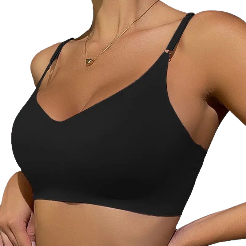 Σουτιέν χωρίς ραφές με V-λαιμό, κύπελλα 3/4 με λεπτό κάλυμμα, νάιλον ύφασμα με επένδυση από σπάνξ, σταθεροί διπλοί ιμάντες, χωρίς μπανέλες