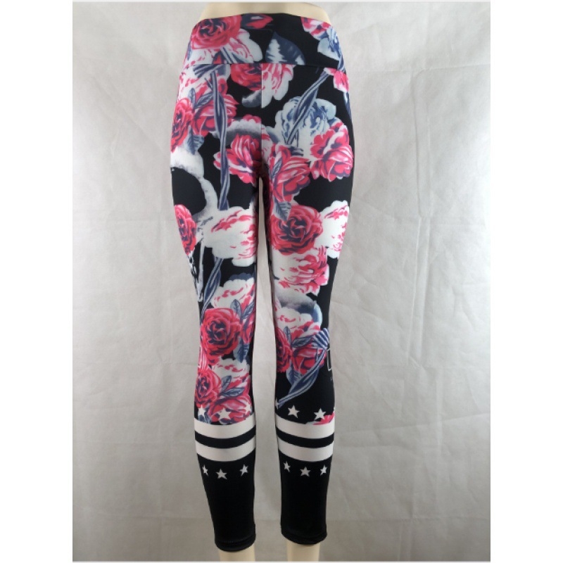 Pantaloni de yoga talie înaltă, imprimeu demon, lungime 9/10, amestec poliester-elastan (poliester 90–95%, elastan sub 30%), croială slim-fit