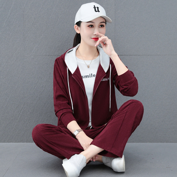 Corduroy τριών τεμαχίων σετ με κουκούλα cardigan και παντελόνια, Άνοιξη 2025, ιαπωνο-κορεατικό casual leisure στυλ, πολυεστέρας 95%+