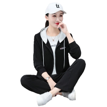 Corduroy τριών τεμαχίων σετ με κουκούλα cardigan και παντελόνια, Άνοιξη 2025, ιαπωνο-κορεατικό casual leisure στυλ, πολυεστέρας 95%+